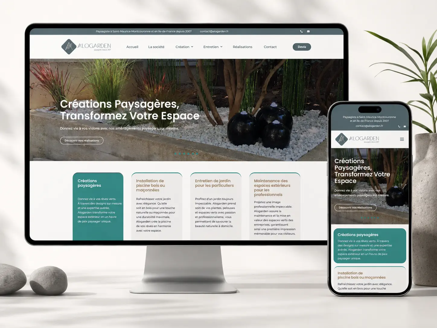 Site internet responsive ALOGARDEN sur ordinateur et smartphone