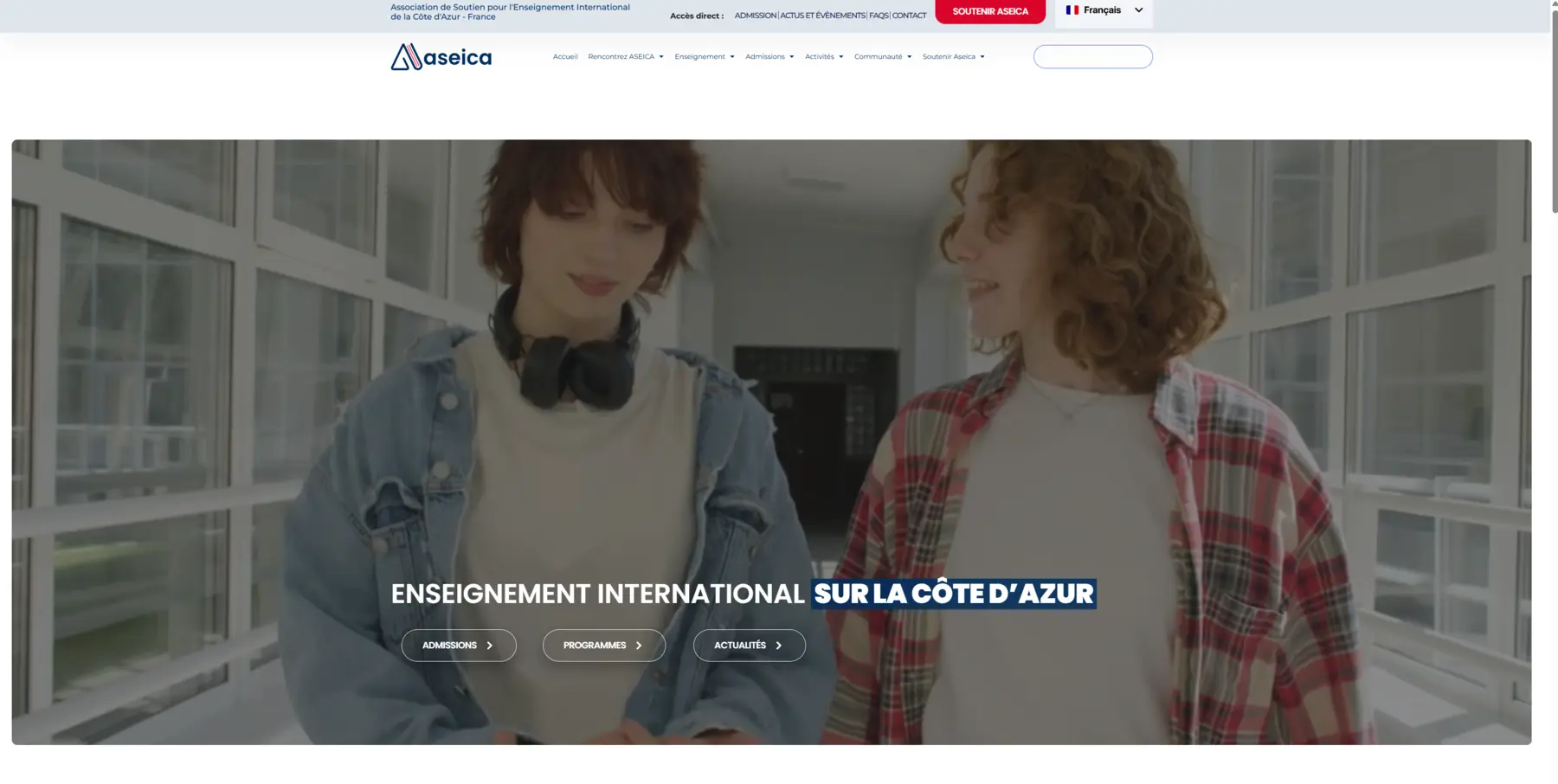 Capture du site internet ASEICA — section anglophone