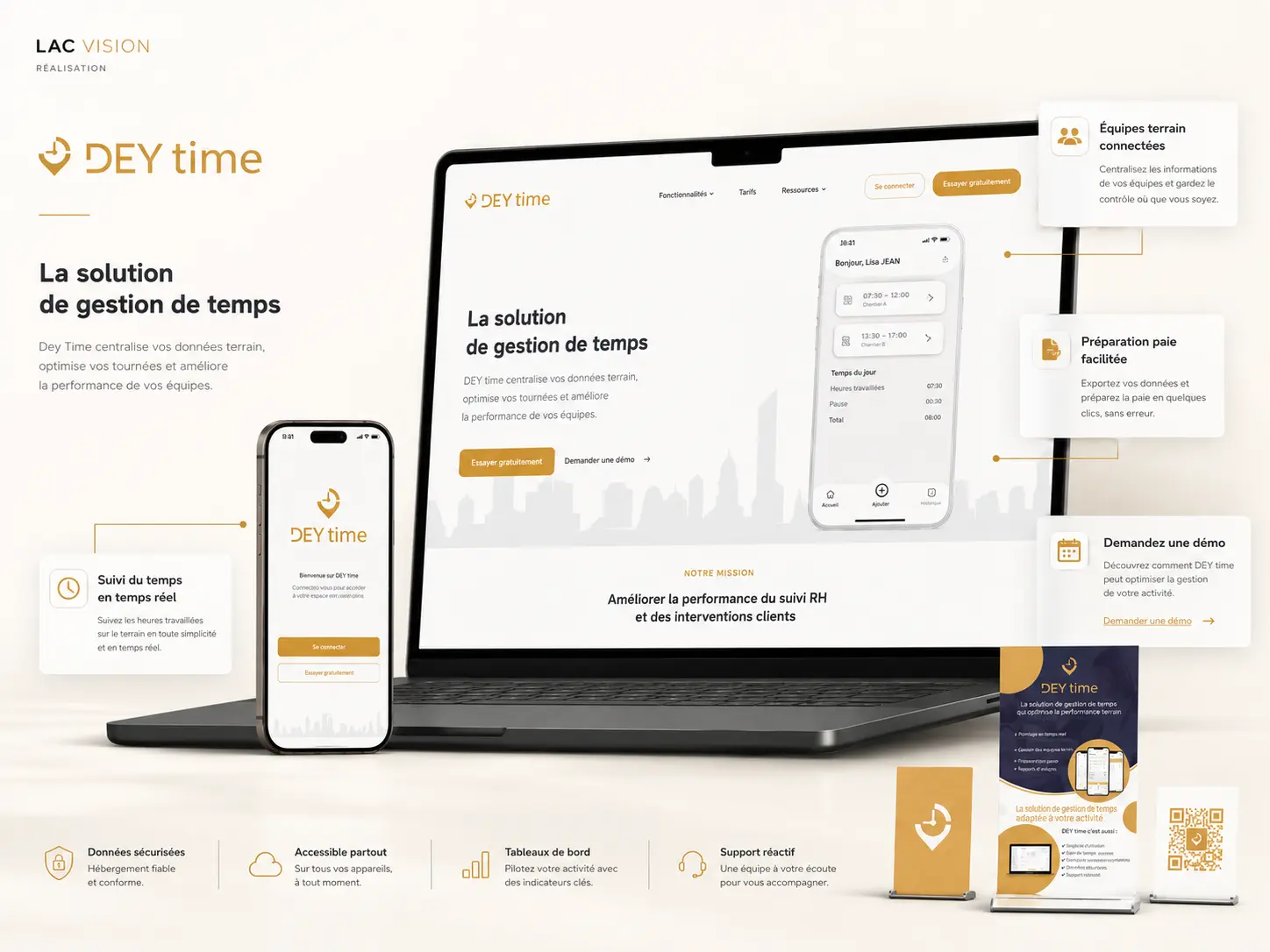 Présentation premium du site DEY TIME avec ses supports de communication