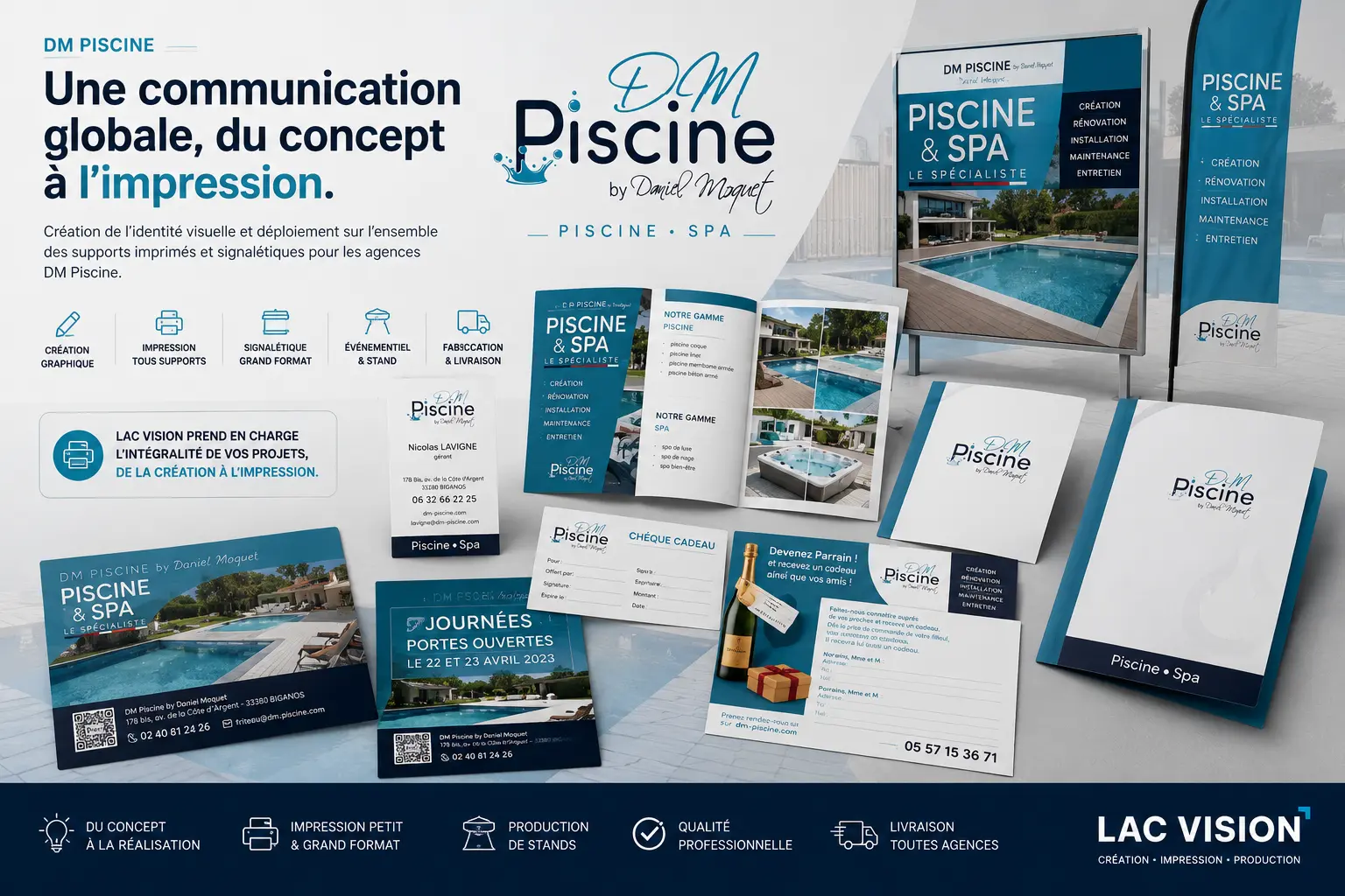 DM Piscine — communication globale, impression et production de supports